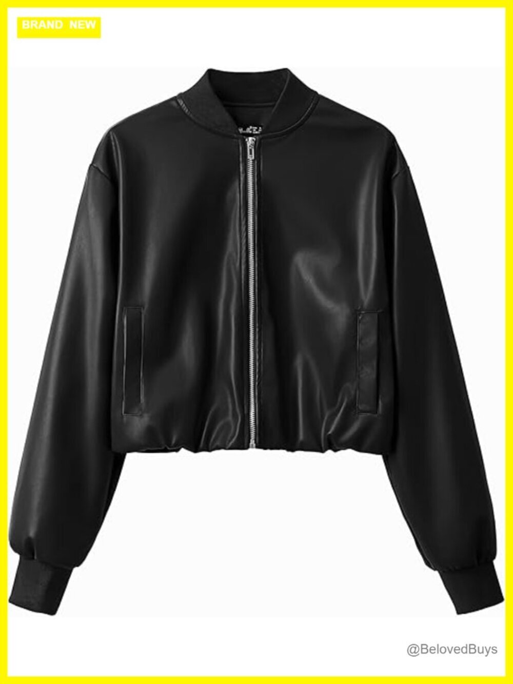 Cropped Slightly Stretch Faux Leather Zip Up Baseball Jacket